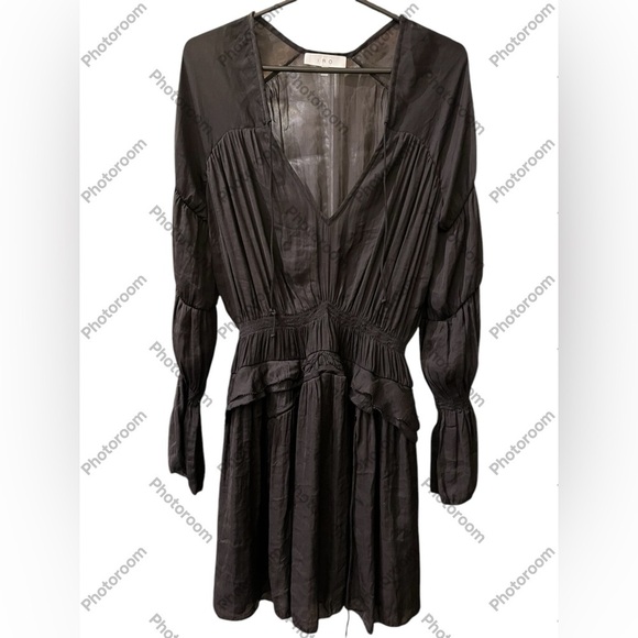 IRO Black Plunge Neck Bishop Sleeve Cocktail Dress - Picture 4 of 7